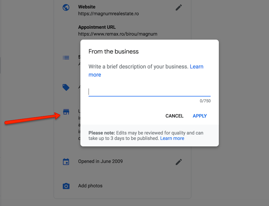 google business description