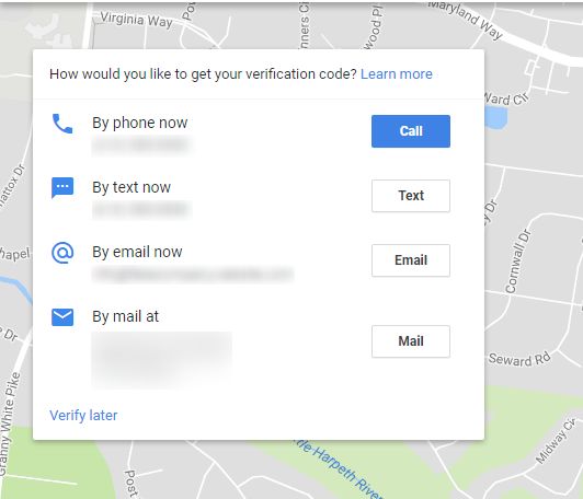 Google business verification options