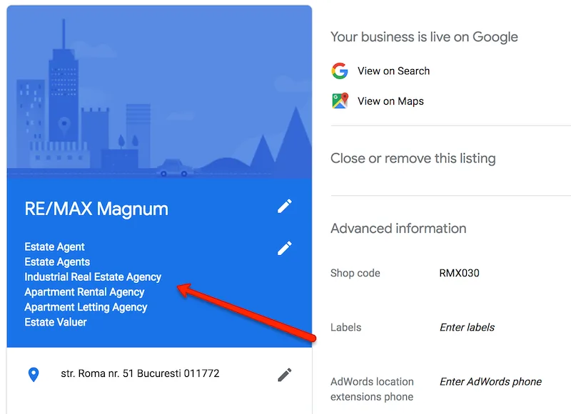 google business categories