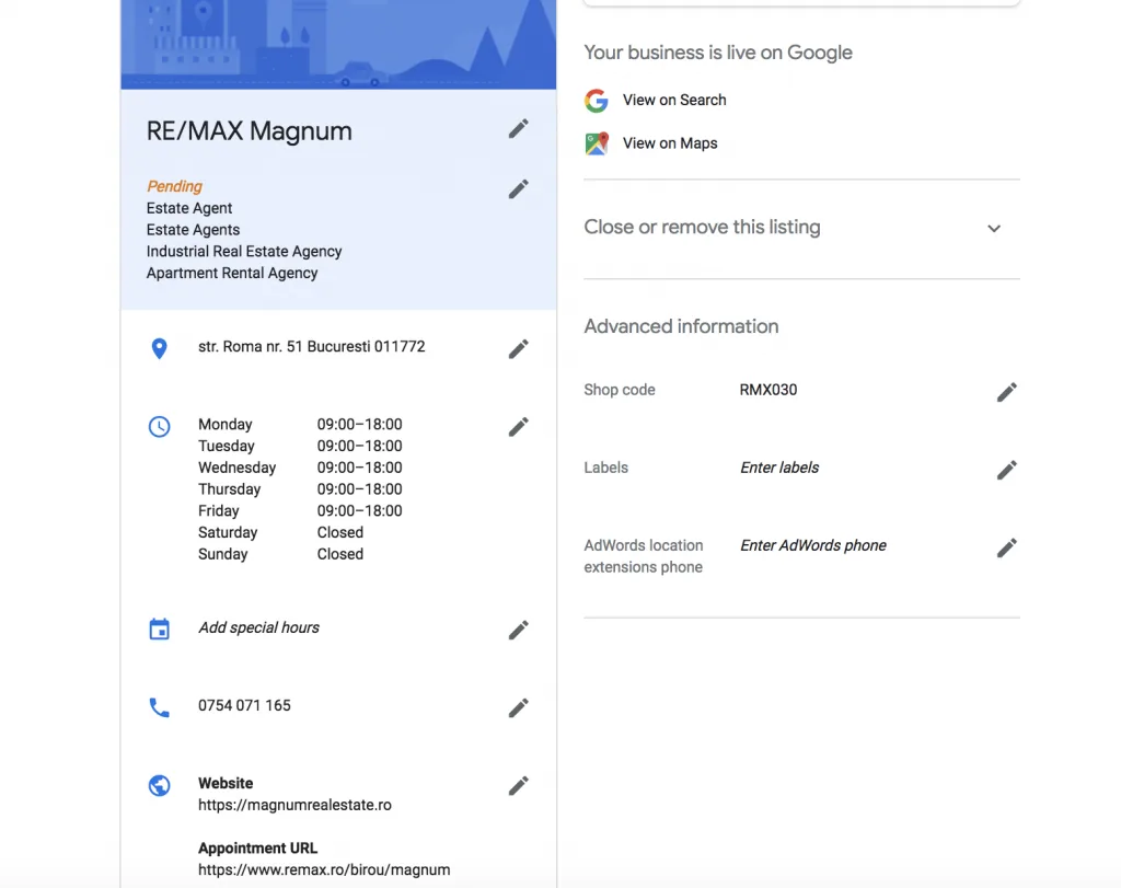 Google my business information dashboard