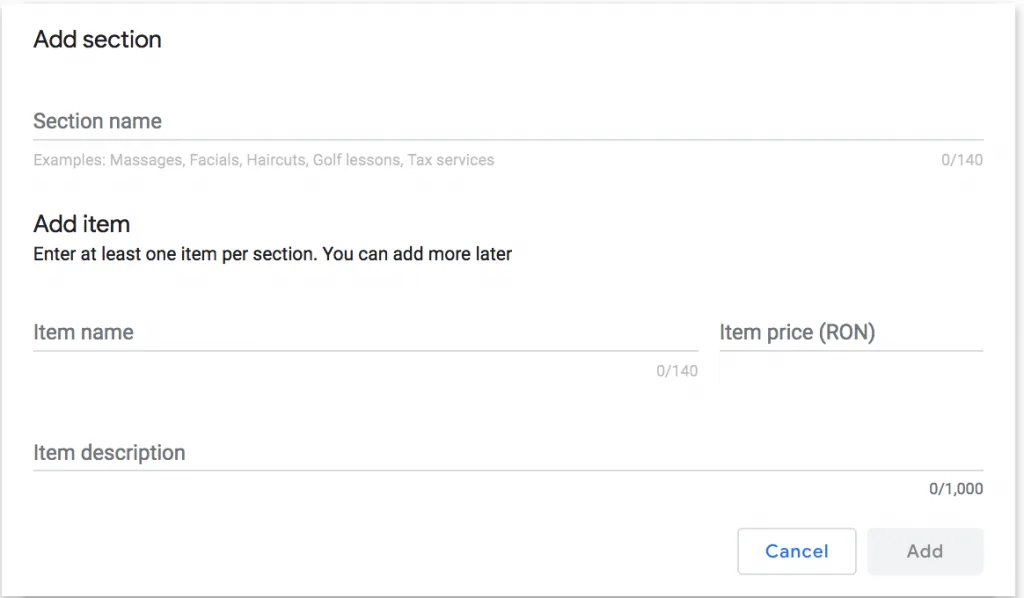 Google My Business Services section